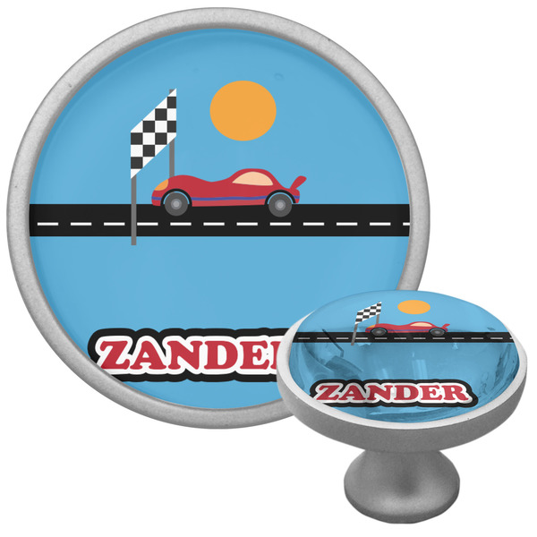 Custom Race Car Cabinet Knob (Silver) (Personalized)