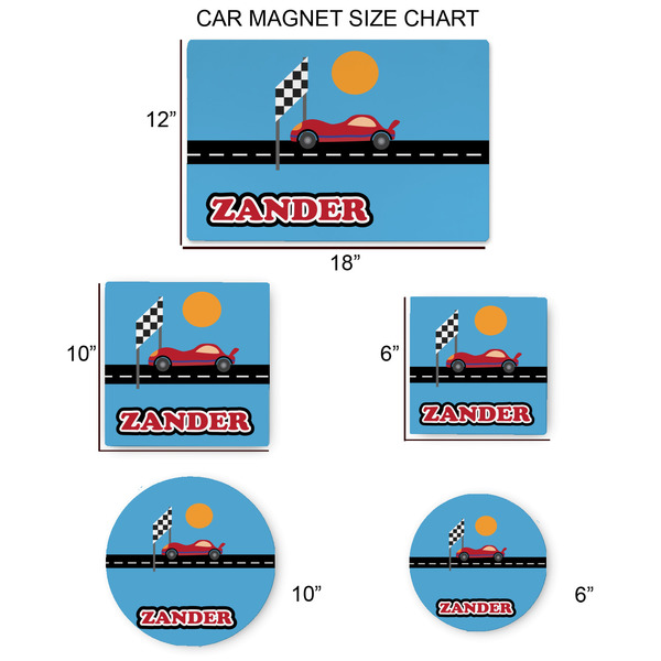 Race Car Car Magnets - SIZE CHART