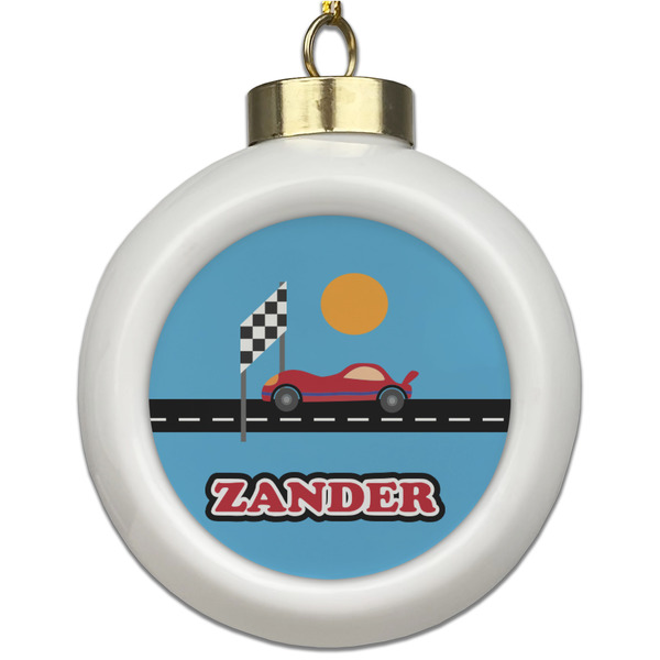 Custom Race Car Ceramic Ball Ornament (Personalized)