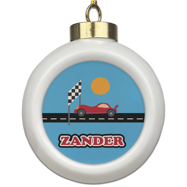 Custom Race Car Ceramic Ball Ornament (Personalized)