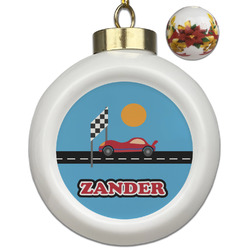 Race Car Ceramic Ball Ornaments - Poinsettia Garland (Personalized)