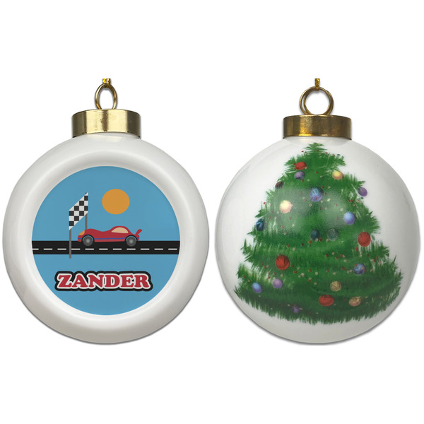 Race Car Ceramic Christmas Ornament - X-Mas Tree (APPROVAL)