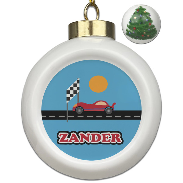 Custom Race Car Ceramic Ball Ornament - Christmas Tree (Personalized)