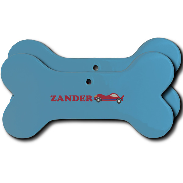 Custom Race Car Ceramic Dog Ornament - Front & Back w/ Name or Text
