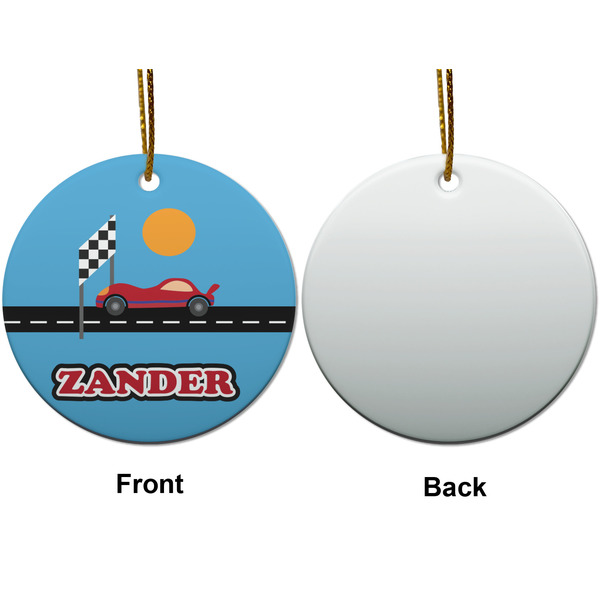 Race Car Ceramic Flat Ornament - Circle Front & Back (APPROVAL)