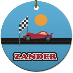Race Car Round Ceramic Ornament w/ Name or Text