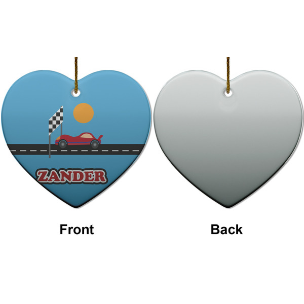 Race Car Ceramic Flat Ornament - Heart Front & Back (APPROVAL)