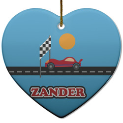 Race Car Heart Ceramic Ornament w/ Name or Text