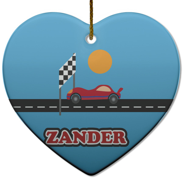 Custom Race Car Heart Ceramic Ornament w/ Name or Text