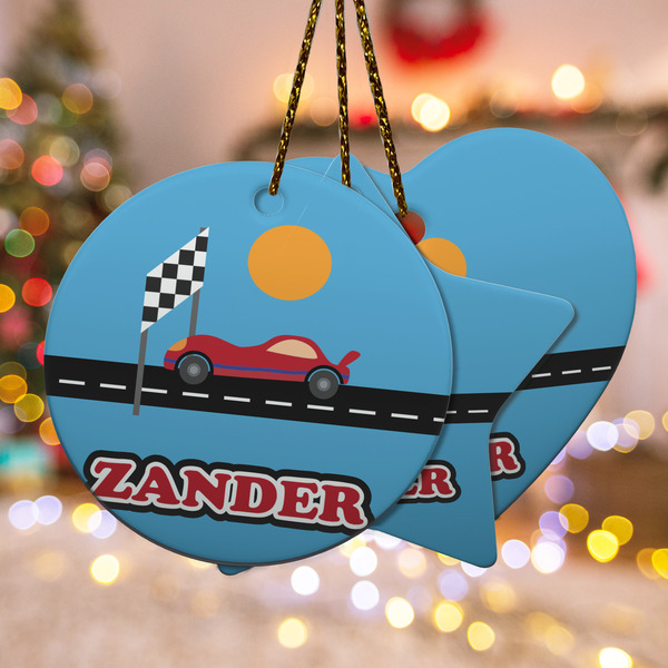 Custom Race Car Ceramic Ornament w/ Name or Text