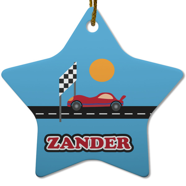 Custom Race Car Star Ceramic Ornament w/ Name or Text