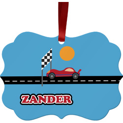 Race Car Metal Frame Ornament - Double Sided w/ Name or Text
