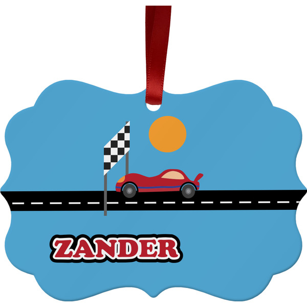 Custom Race Car Metal Frame Ornament - Double Sided w/ Name or Text