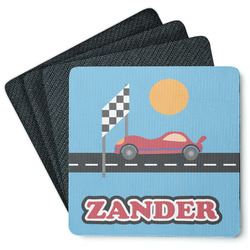 Race Car Square Rubber Backed Coasters - Set of 4 w/ Name or Text