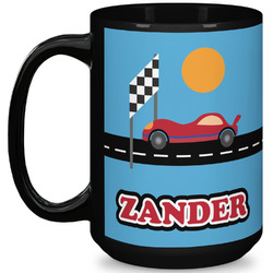 Race Car 15 Oz Coffee Mug - Black (Personalized)