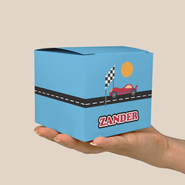 Race Car Cube Favor Gift Box - On Hand - Scale View