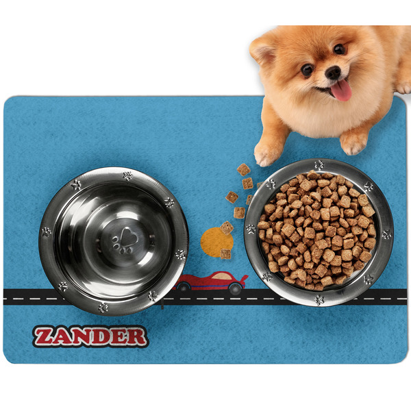 Custom Race Car Dog Food Mat - Small w/ Name or Text