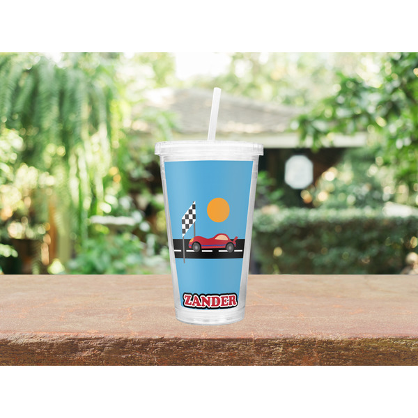Race Car Double Wall Tumbler with Straw Lifestyle