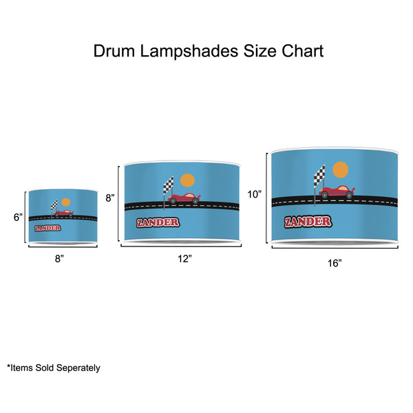 Race Car Drum Lampshades - Sizing Chart