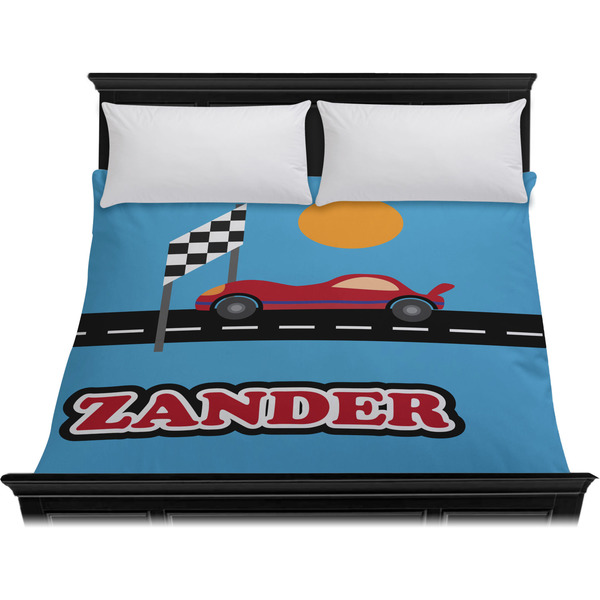 Race Car Duvet Cover - King - On Bed - No Prop
