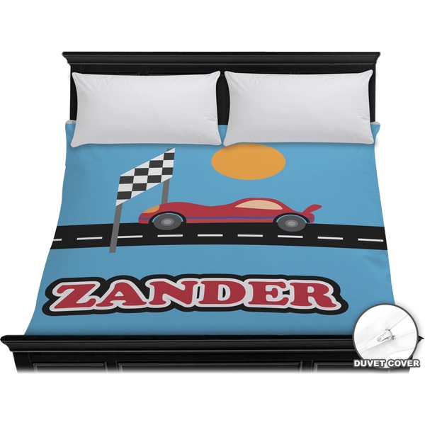 Custom Race Car Duvet Cover - King (Personalized)