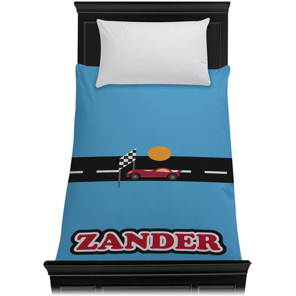 Race Car Duvet Cover - Twin XL - On Bed - No Prop