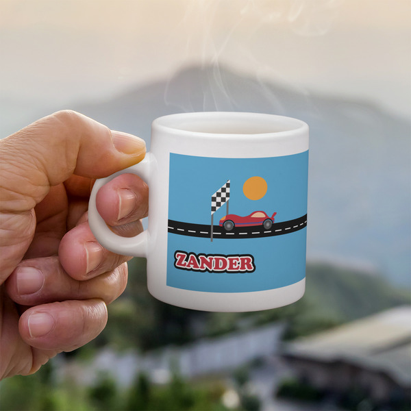 Race Car Espresso Cup - 3oz LIFESTYLE (new hand)