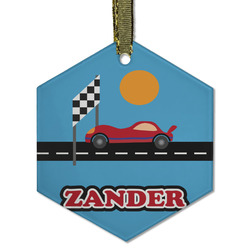 Race Car Flat Glass Ornament - Hexagon w/ Name or Text