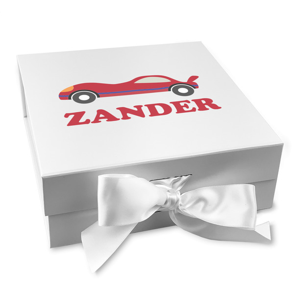 Custom Race Car Gift Box with Magnetic Lid - White (Personalized)
