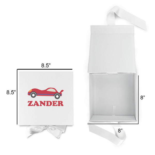 Race Car Gift Boxes with Magnetic Lid - White - Open & Closed