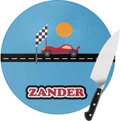 Race Car Round Glass Cutting Board (Personalized)