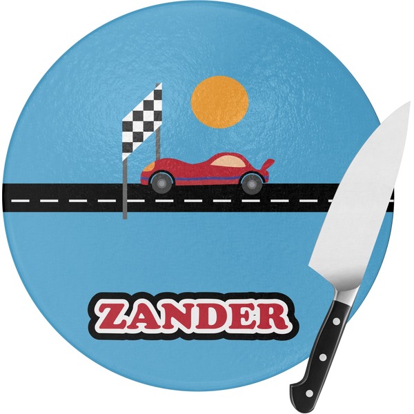 Custom Race Car Round Glass Cutting Board - Medium (Personalized)