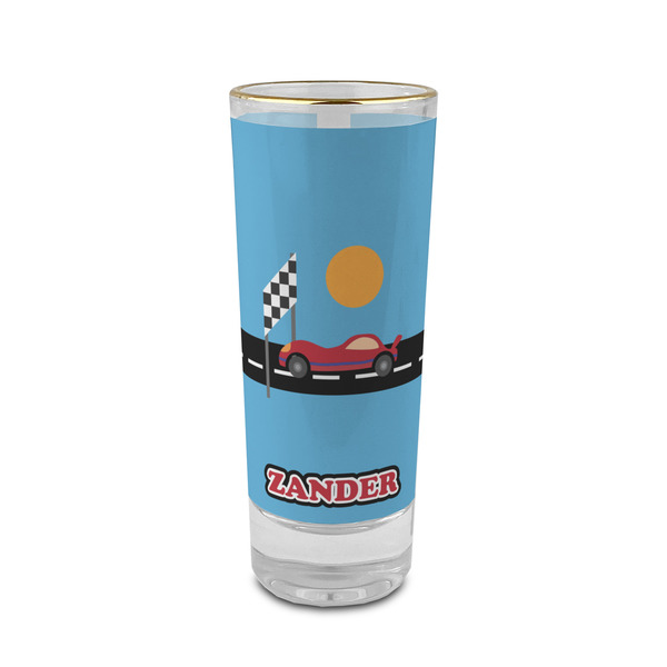 Custom Race Car 2 oz Shot Glass -  Glass with Gold Rim - Set of 4 (Personalized)