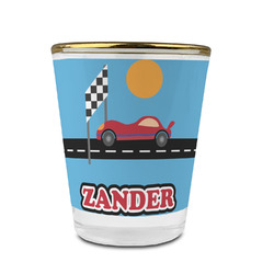 Race Car Glass Shot Glass - 1.5 oz - with Gold Rim - Single (Personalized)