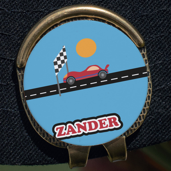 Race Car Golf Ball Marker Hat Clip - Gold - Close Up