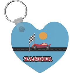 Race Car Heart Plastic Keychain w/ Name or Text