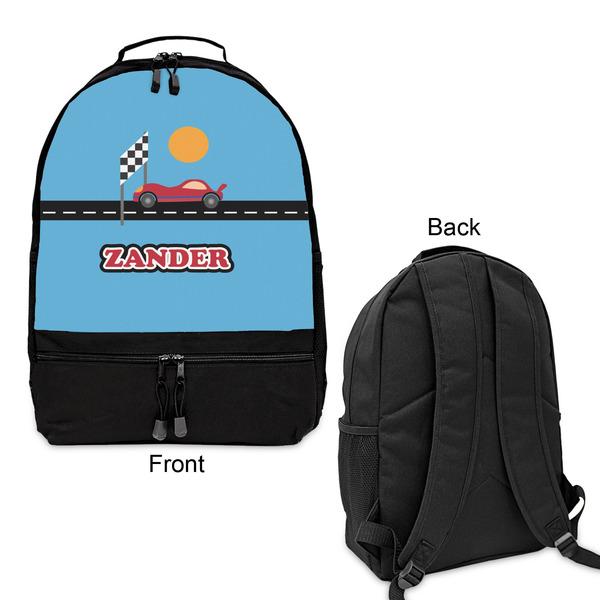 Race Car Large Backpack - Black - Front & Back View