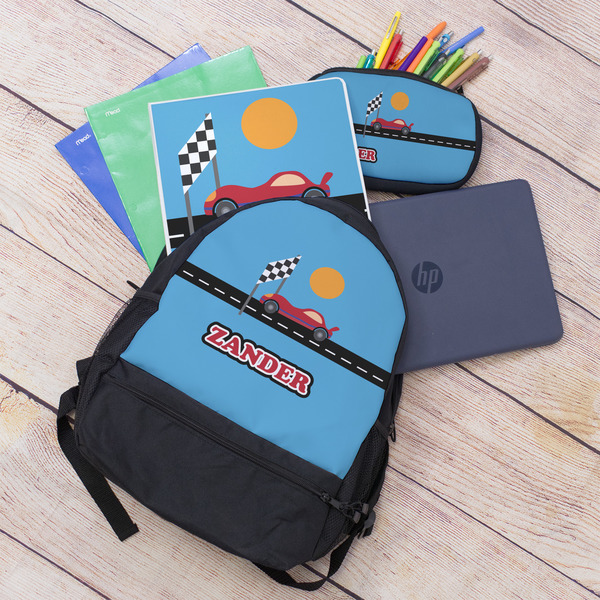 Race Car Large Backpack - Black - With Stuff
