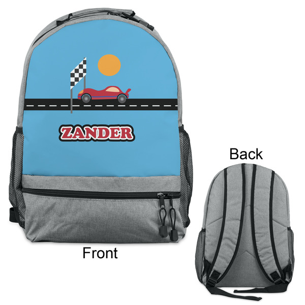 Race Car Large Backpack - Gray - Front & Back View