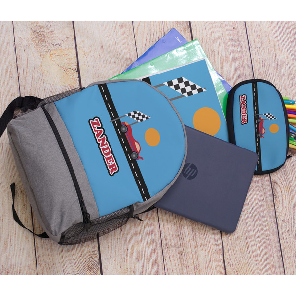 Race Car Large Backpack - Gray - With Stuff
