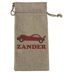 Race Car Large Burlap Gift Bag - Front (Personalized)