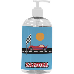 Race Car Plastic Soap / Lotion Dispenser (16 oz - Large - White) (Personalized)