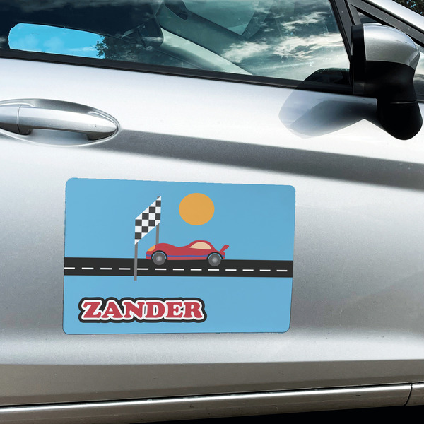 Race Car Large Rectangle Car Magnets- In Context