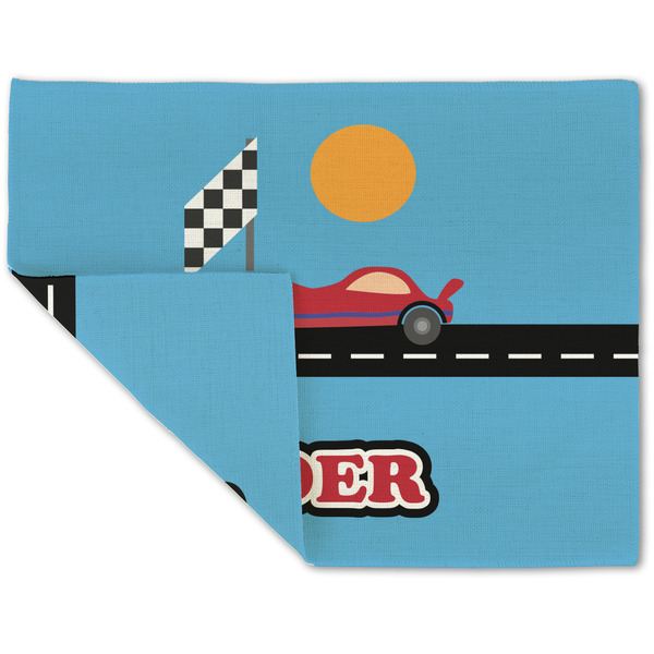Custom Race Car Double-Sided Linen Placemat - Single w/ Name or Text