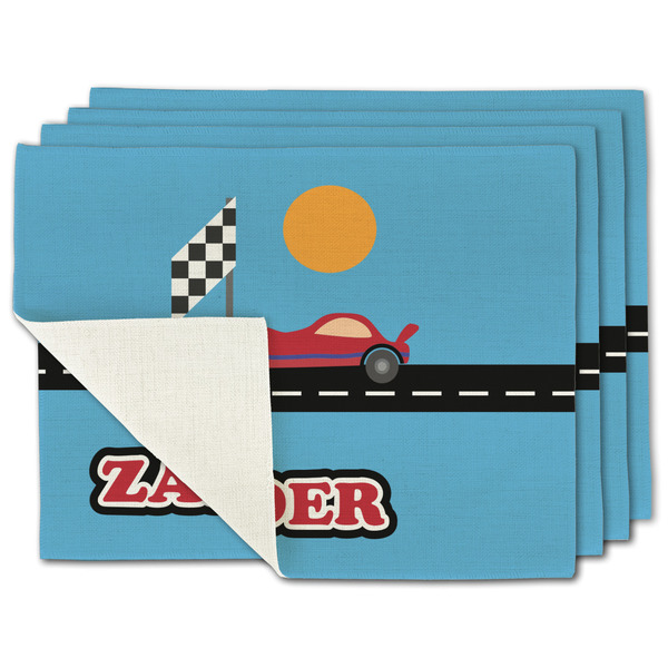 Custom Race Car Single-Sided Linen Placemat - Set of 4 w/ Name or Text