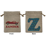 Race Car Medium Burlap Gift Bag - Front & Back (Personalized)