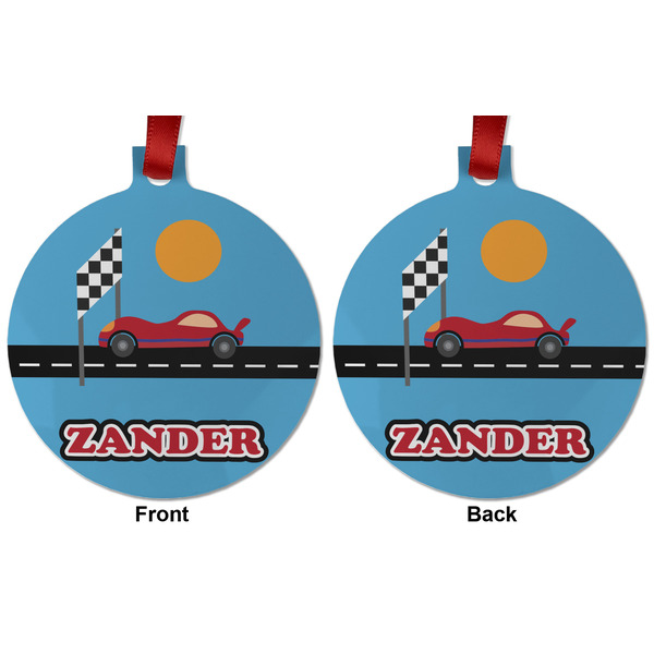 Race Car Metal Ball Ornament - Front and Back