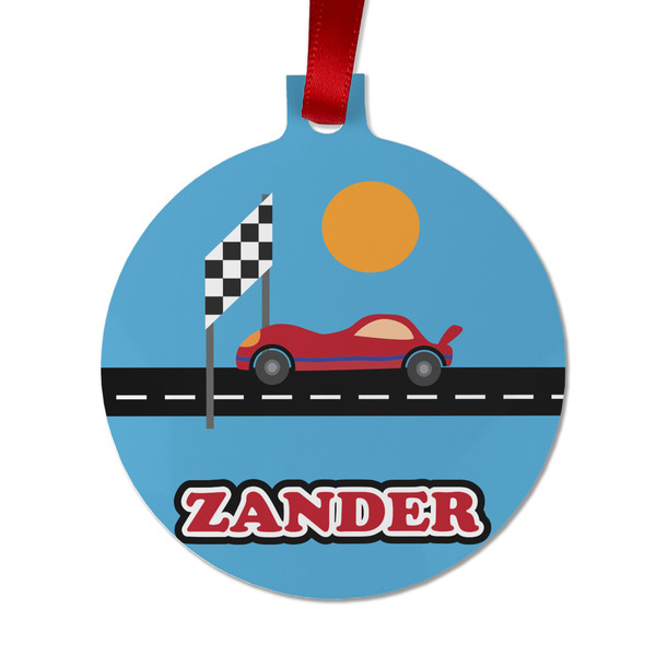 Custom Race Car Metal Ball Ornament - Double Sided w/ Name or Text