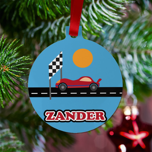 Race Car Metal Ball Ornament - Lifestyle