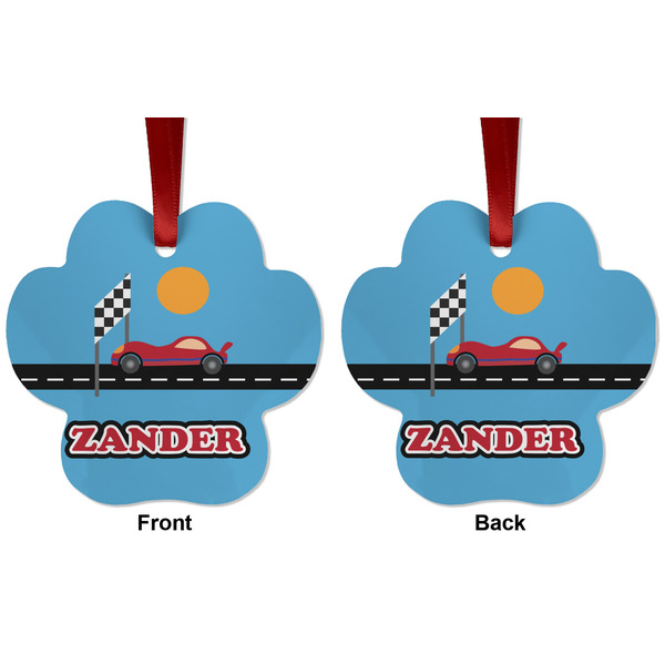 Race Car Metal Paw Ornament - Front and Back